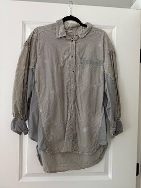 Free People We The Free Striped Button-Down Shirt in Black and White